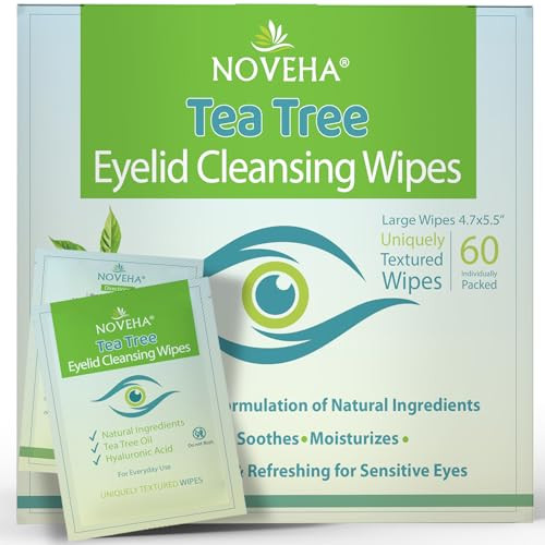 NOVEHA 60PCs Tea Tree Oil Eyelid & Lash Wipes | With Hyaluronic Acid, Green Tea & Chamomile For B... | Amazon (US)