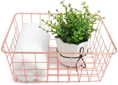 Metal Wire Storage Basket with Handles for Kitchen Food Pantry Papers Home Office Desk Basket Bat... | Amazon (US)