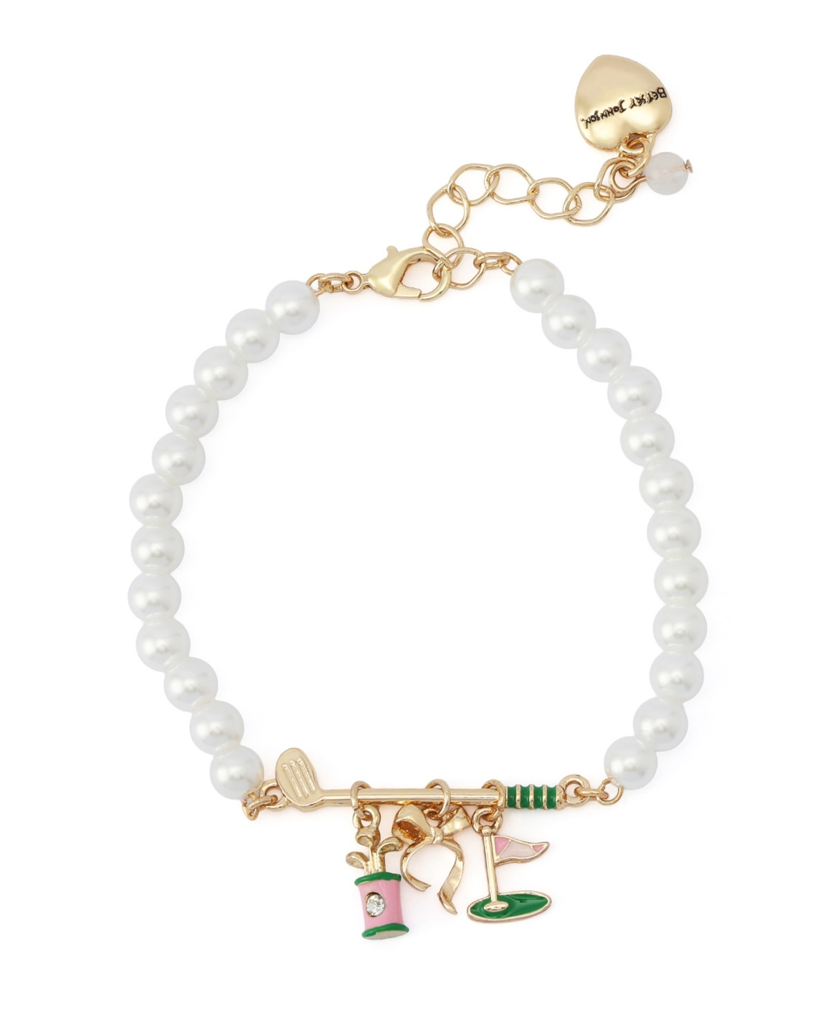Betsey Johnson Faux Stone Golf Charm Mother of Pearl Strand Bracelet - Green | Macy's