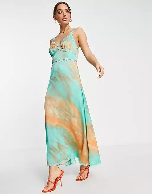 Y.A.S exclusive maxi cami dress in cloudy blue and orange tie dye | ASOS | ASOS (Global)