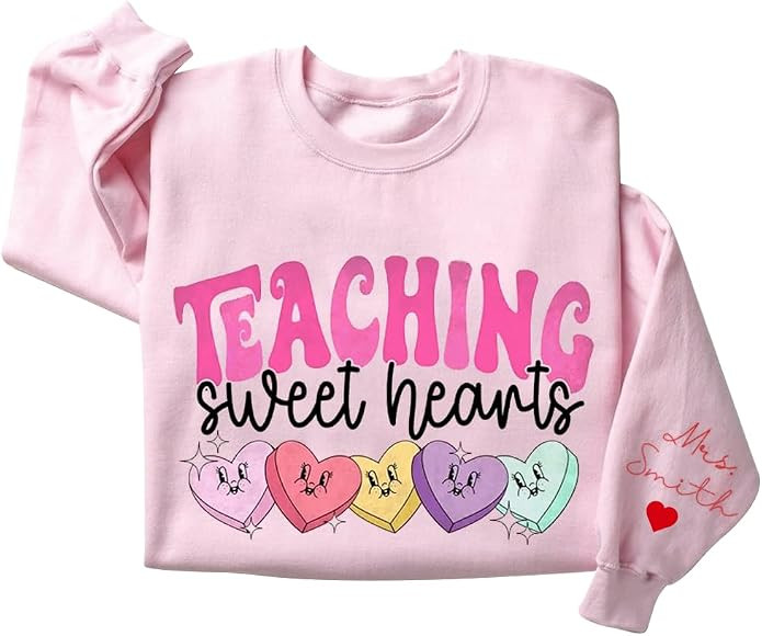 IZI POD Teacher Valentine Sweatshirt, Women's Valentines Day Sweatshirt, Retro Heart Sweatshirt, ... | Amazon (US)