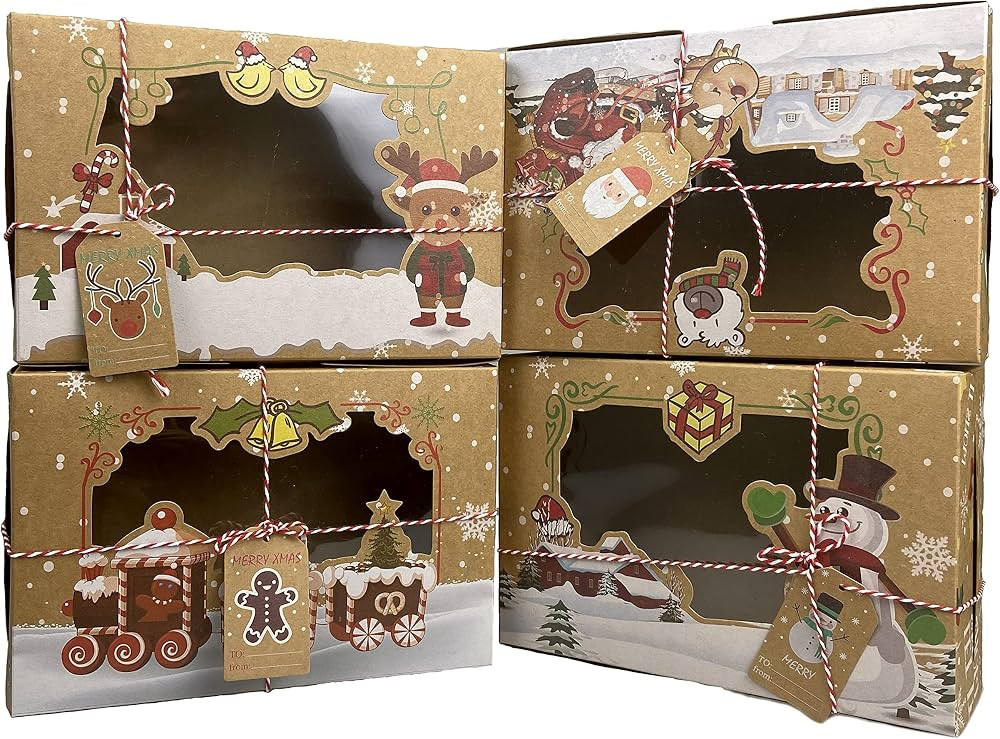 Christmas Cookie Pastry Boxes with Window for Gift Giving Packaging Holiday Food, Kraft Paper Bro... | Amazon (US)