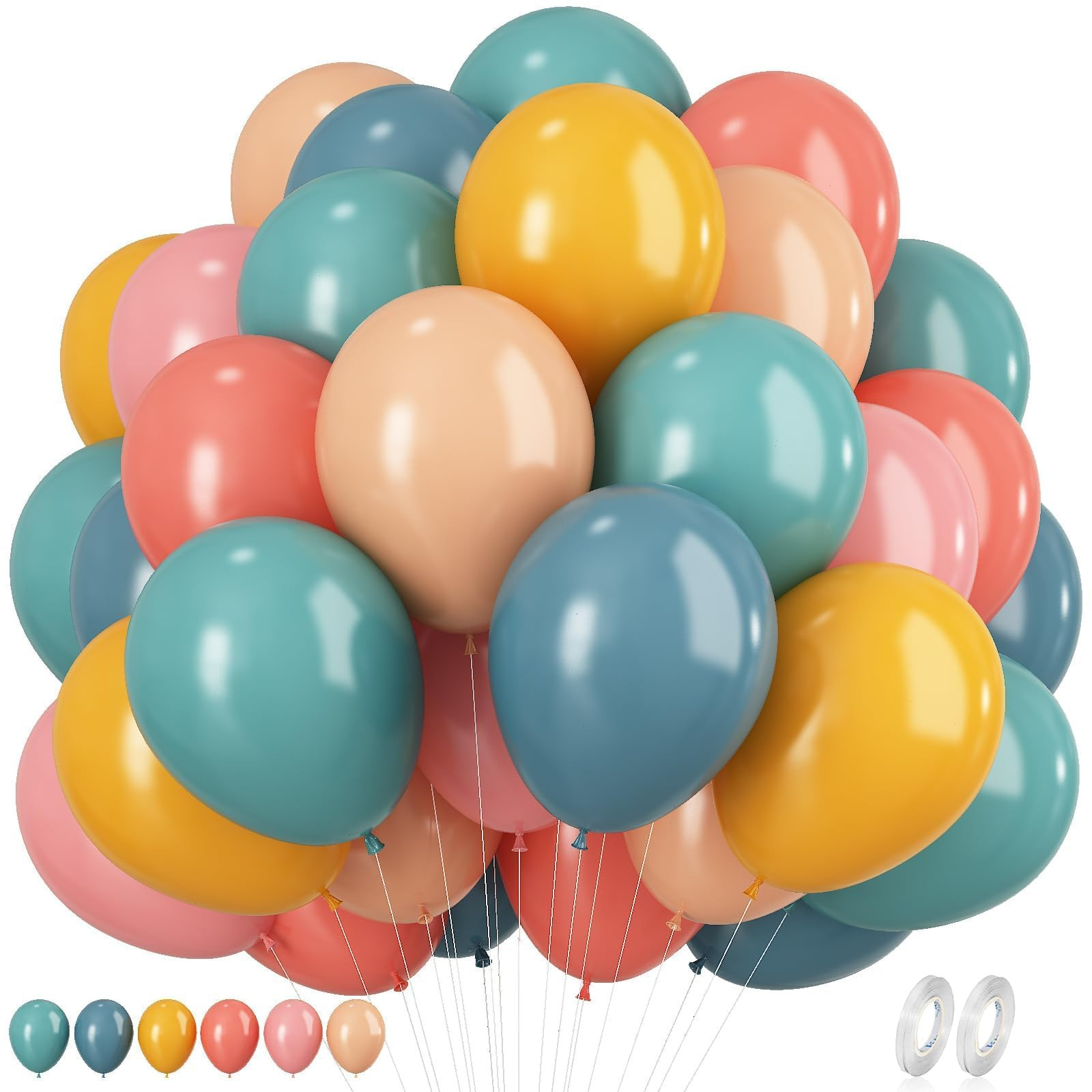 Boho Rainbow Balloons, 60Pcs Dusty Blue Blush Pink Balloons, 12 Inch Retro Mustard Yellow Slate B... | Amazon (US)