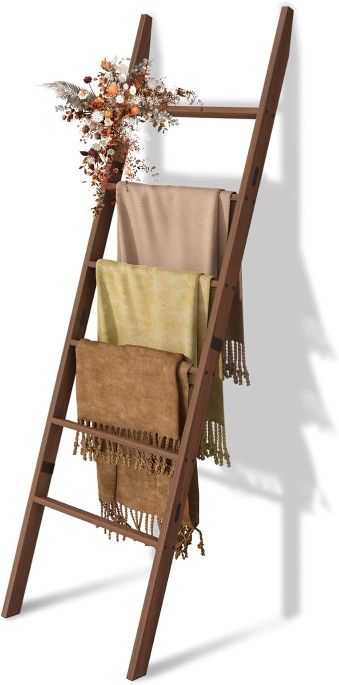 6-Tier Blanket Ladder Wooden, 5.7FT(66.5'') Blanket Quilt Towel Holder Rack Decorative Ladder, Ea... | Amazon (US)