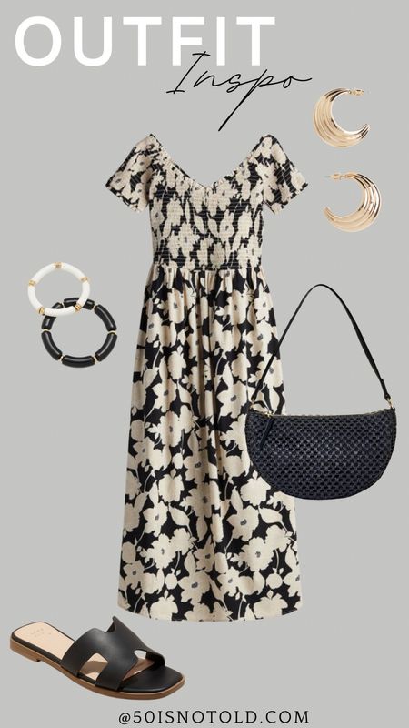 Vacation outfit! Love this printed black and cream dress for the Summer. Date night | dinner outfit 

#LTKWorkwear #LTKTravel #LTKWedding