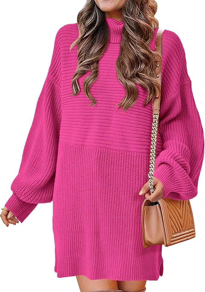 KIRUNDO Women's 2024 Trendy Fall Winter Lightweight Oversized Turtleneck Sweater Dress Slouchy Tu... | Amazon (US)