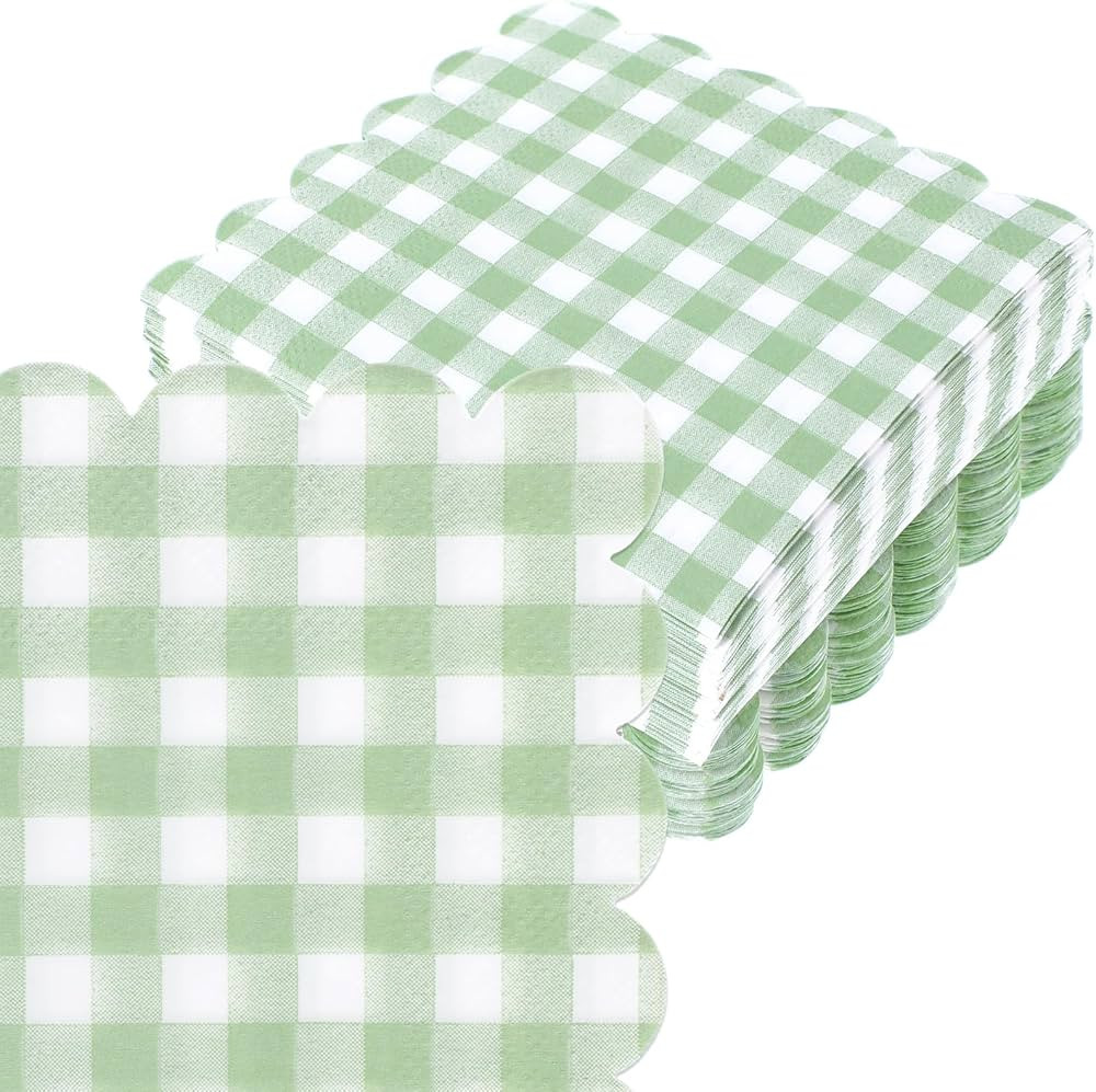 100 Pieces Scalloped Cocktail Napkins Plaid Thick Paper Napkins Disposable Scalloped Napkins for ... | Amazon (US)