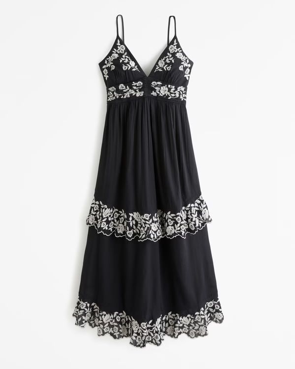 Women's Embroidered Tiered Maxi Dress | Women's New Arrivals | Abercrombie.com | Abercrombie & Fitch (US)