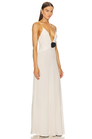 Helsa Sheer Deep V Long Slip Dress in Cream from Revolve.com | Revolve Clothing (Global)