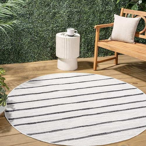 JONATHAN Y Berber Stripe Indoor Outdoor Round Area Rug 8 Ft Ivory/Black, Colonia for Backyard, Patio, Porch, Easy-Cleaning, High Traffic, Pet-Friendly, Non-Shedding (SMB125D-8R) | Amazon (US)