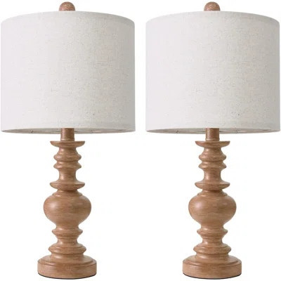 20" Rustic Bedside Lamps Set Of 2- Vintage Resin Table Lamps For Nightstands With Linen Shades, Farmhouse Lamps For Living Room, Bedroom, And Hallway | Wayfair North America