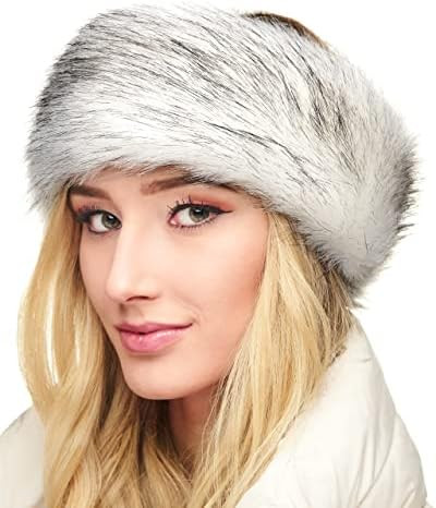 Futrzane Winter Faux Fur Headband for Women - Like Real Fur - Fancy Ear Warmer (White with Black) | Amazon (US)
