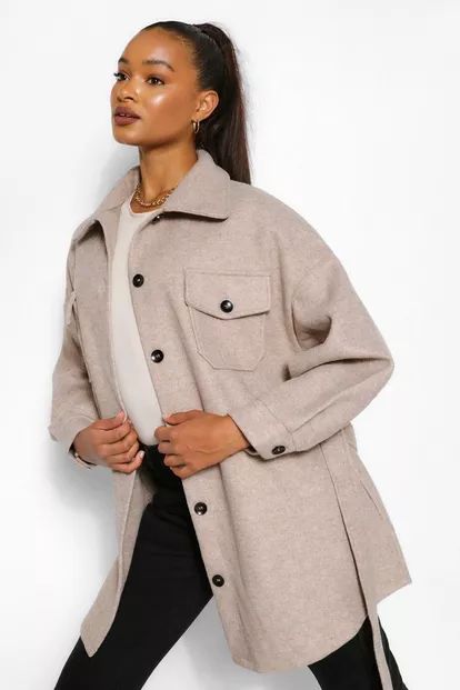 Tall Wool Belted Shacket Coat | Boohoo.com (US & CA)