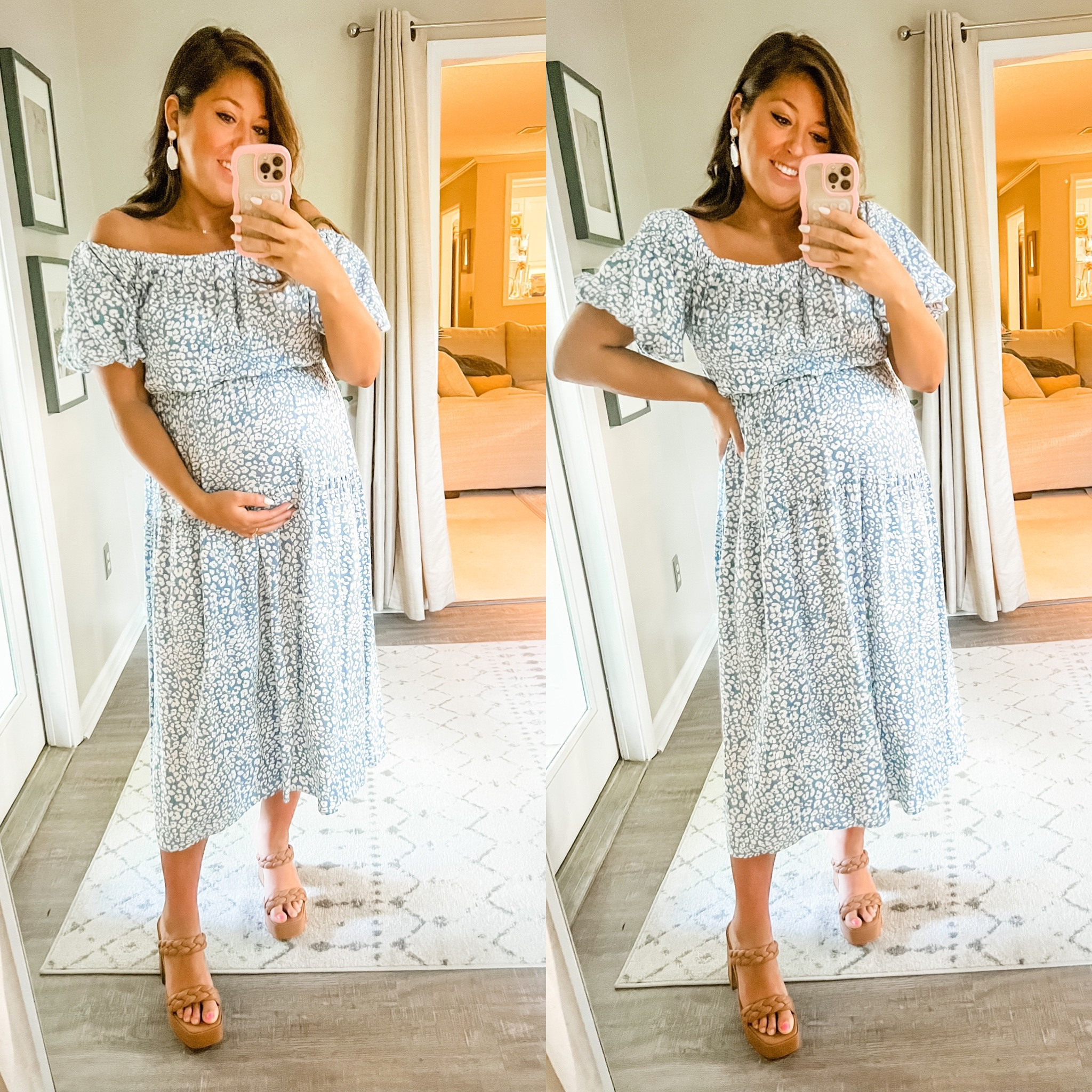 Bump friendly dress, spring midi dress, shower dress

Can be worn on or off the shoulder 

Wearing a large 

#LTKunder50 #LTKstyletip #LTKbump