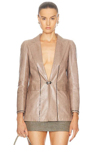 chanel Chanel Leather Blazer in Grey - Grey. Size 38 (also in ). | FWRD 