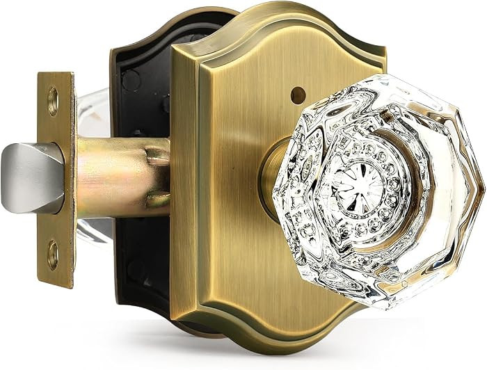 Gobrico Transparent Glass Door Knobset Interior,Privacy Diamond Crystal Door Lockset in Antique Brass,Keyless for Interior Bath/Bed,Push Pin Button Inside Lock?1 Pack | Amazon (US)
