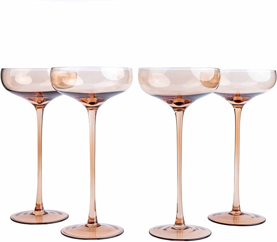 Coupe Glasses Set of 4, Martini Glasses Long Stem, Colored Coupe Glasses, Cocktail Glasses 7oz, E... | Amazon (US)