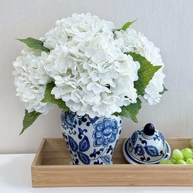 4 Pcs Real Touch White Hydrangeas Artificial Flower 21 inches Realistic Faux Latex Hydrangeas Flo... | Amazon (US)