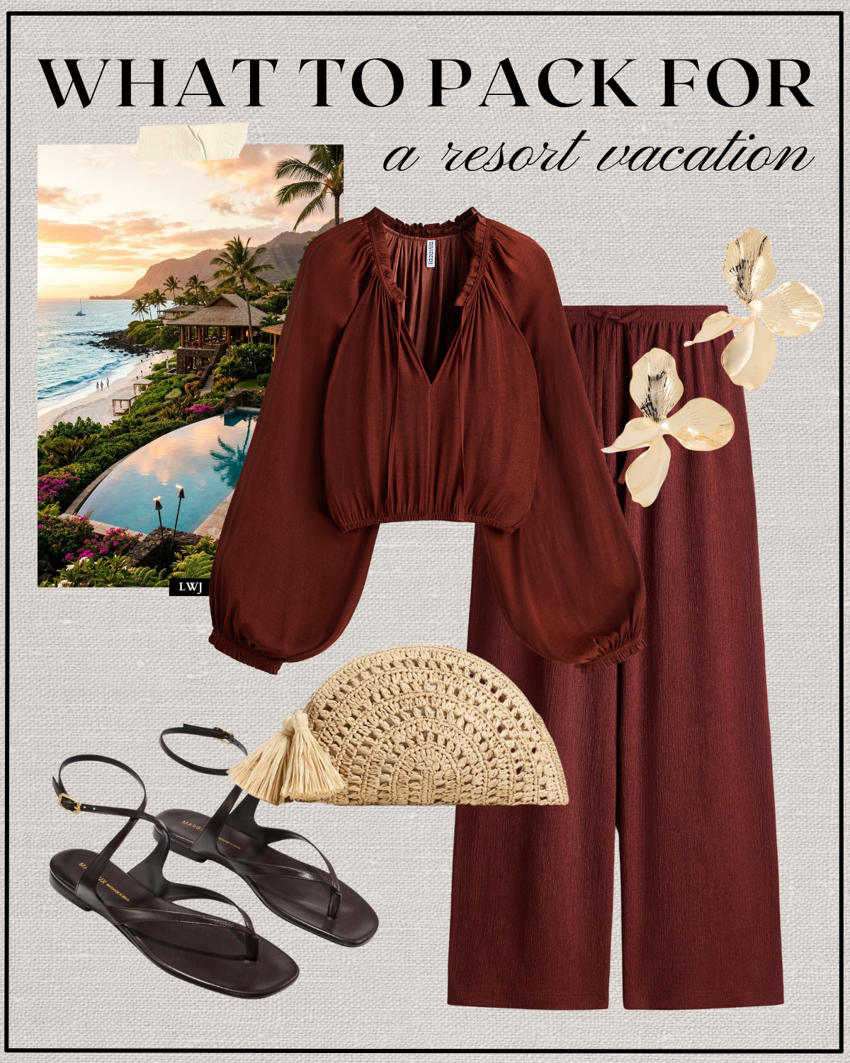 resort vacation outfit 

travel outfit / beach outfit / summer vacation / matching red set / gold statement earrings / woven straw clutch / strappy sandals  

 

#LTKTravel
