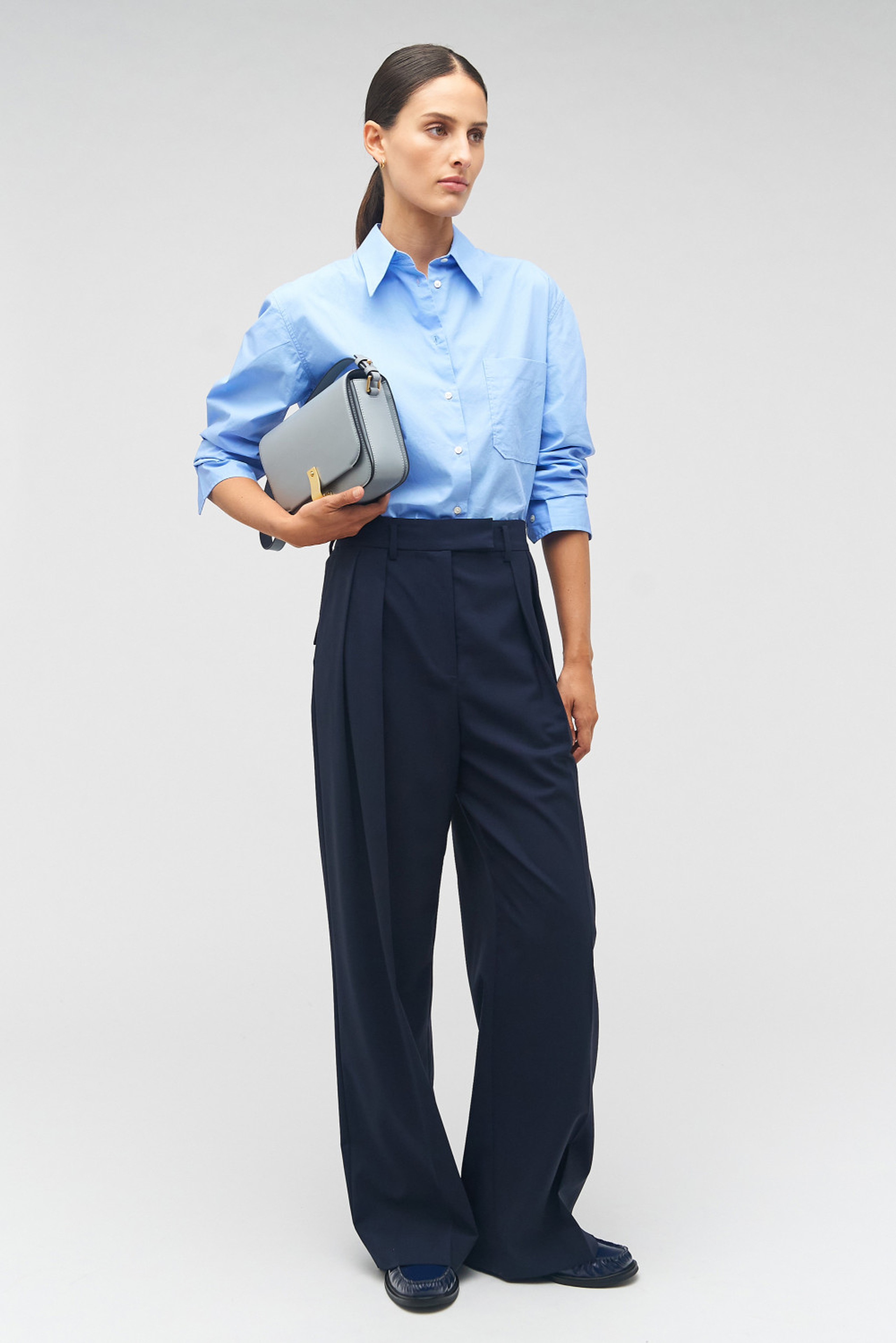 Poplin Long Sleeve Shirt - Delft Blue | Oroton | Oroton