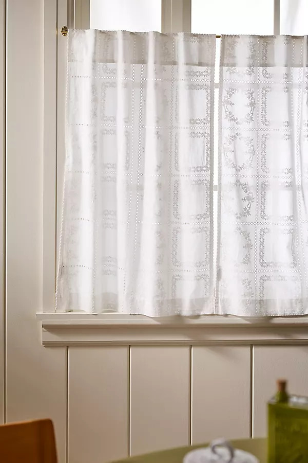 Cotton Eyelet Embroidered Sheer Cafe Curtain, Set of 2 | Anthropologie (US)