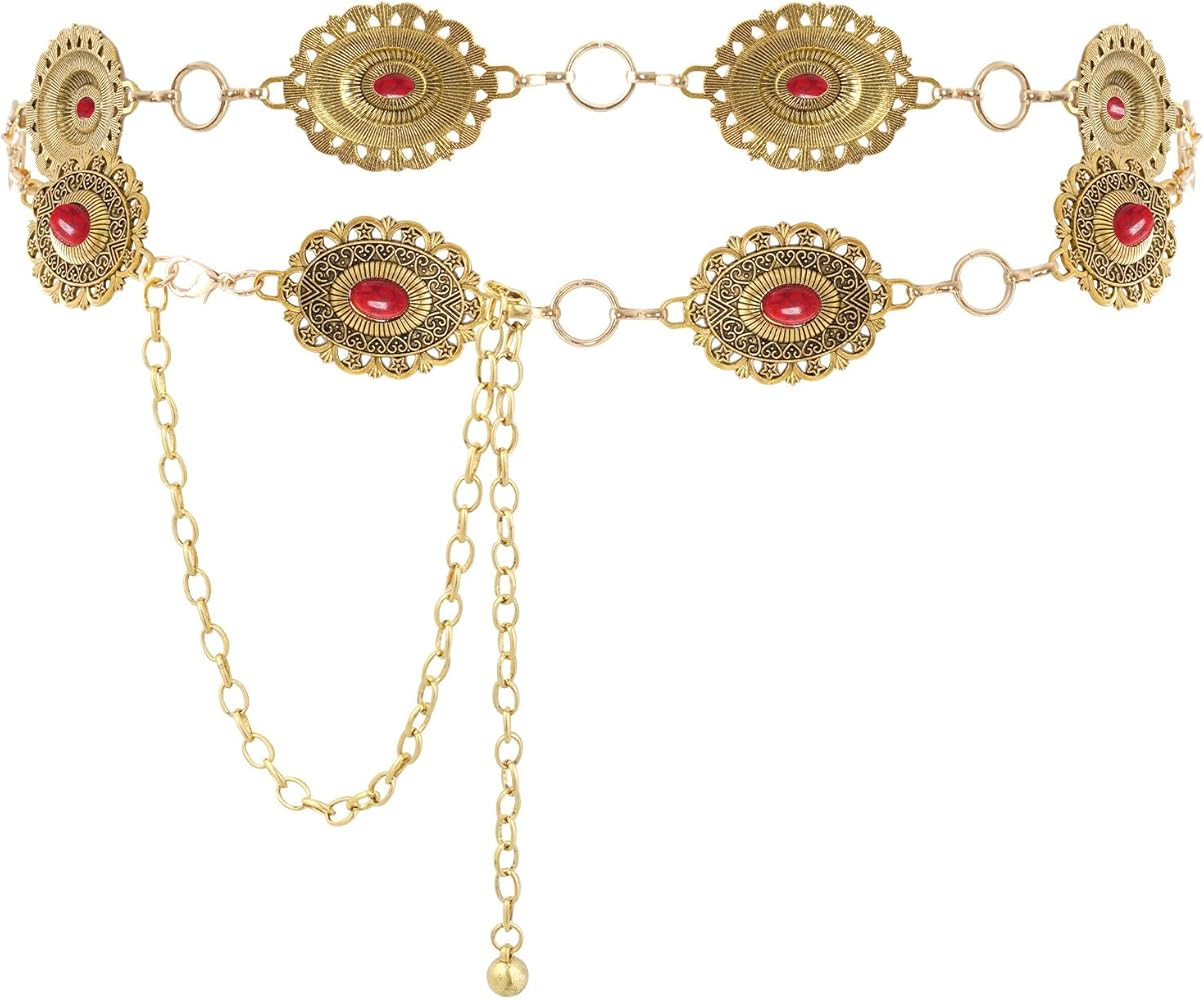Topbuti Western Oval Concho Chain Belt for Women Metal Waist Chain Belt for Dresses Jeans Western... | Amazon (US)