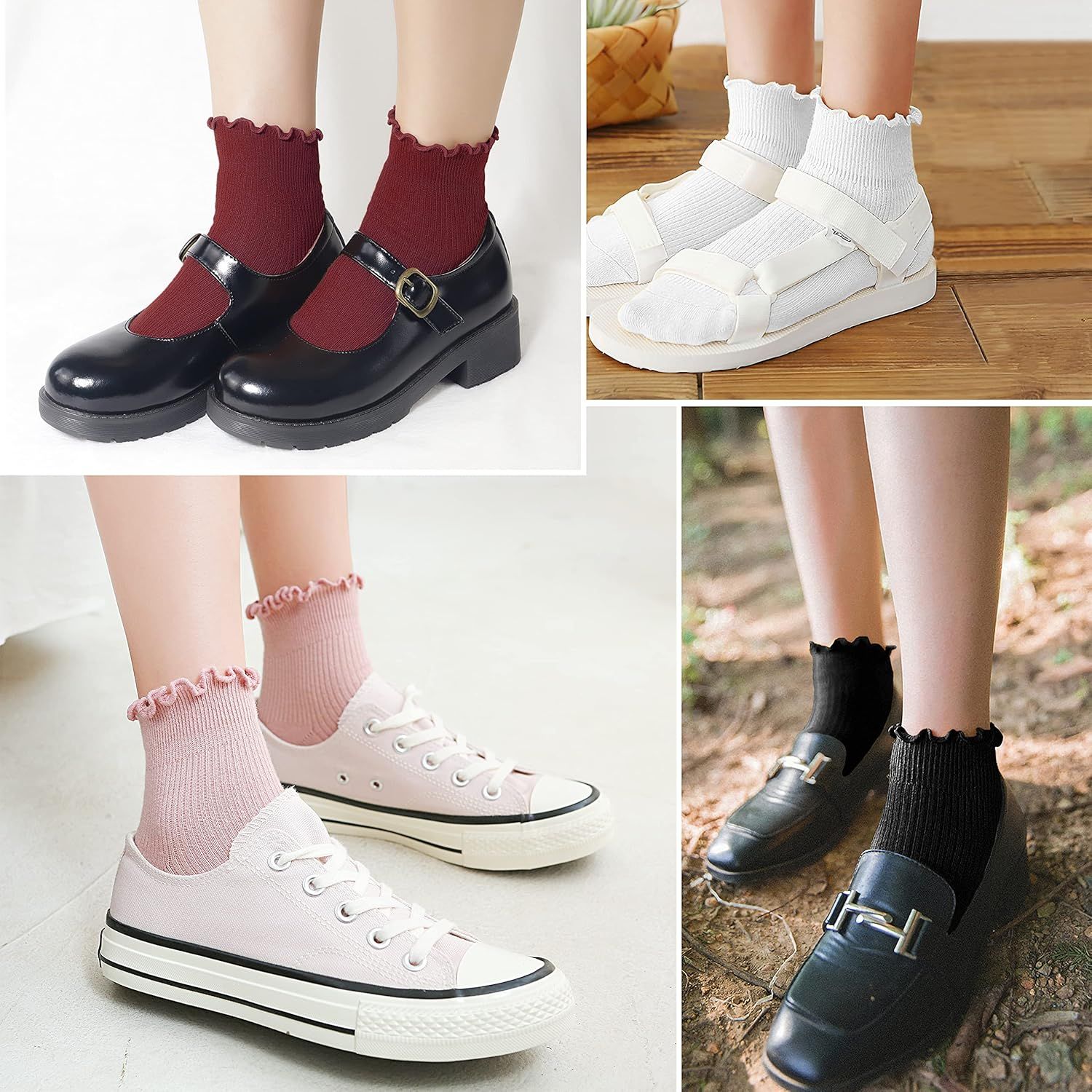 Lovful 5 Pack Ankle Socks for Women, Ruffle Cuff Cotton Crew Socks, Frilly Knit Lettuce Cute Low ... | Amazon (US)
