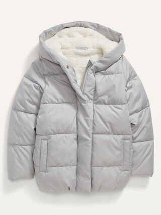 Sherpa Hooded Puffer Jacket for Girls | Old Navy (US)