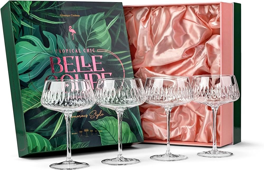 Vintage Flamingo Belle Coupe Glasses for Cocktails and Champagne | Tropical Chic Glassware Collec... | Amazon (US)