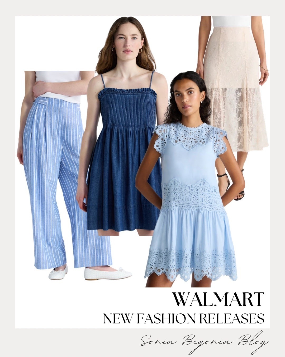 Walmart has done it again with these stunning new releases! I am obsessed with the delicate lace details and smocked textures. These feminine silhouettes are exactly what your wardrobe needs. 🌸🩵

I love the versatile mix of tailored striped trousers and romantic dresses. These high-quality pieces offer a designer look at an amazing price point that you simply can't pass up! 👠✨

#WalmartStyle #SpringOutfits #LaceDress #AffordableFashion #LTKseasonal #OOTD

#LTKootd #LTKSeasonal