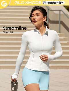 GLOWMODE FeatherFit™ Slim-It Streamline Performance Secure Pockets Zip Up Jacket Low Impact Yoga Daily Fall | SHEIN
