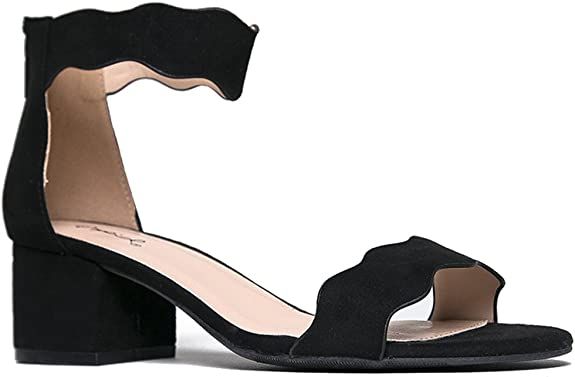 J. Adams Suede Open Toe Ankle Strap Sandal - Trendy Kitten Heel Shoe - Low Block Formal Heel - Mi... | Amazon (US)