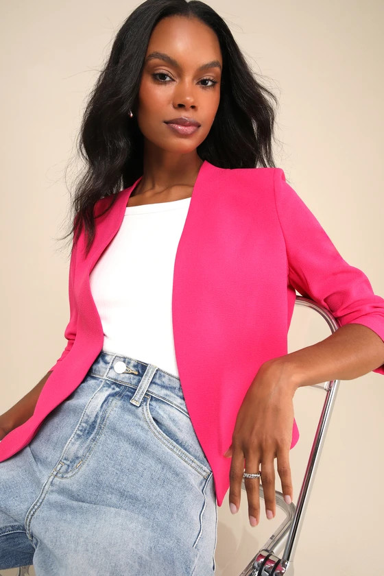 Punctual Perfection Fuchsia Pleated Lightweight Blazer | Lulus
