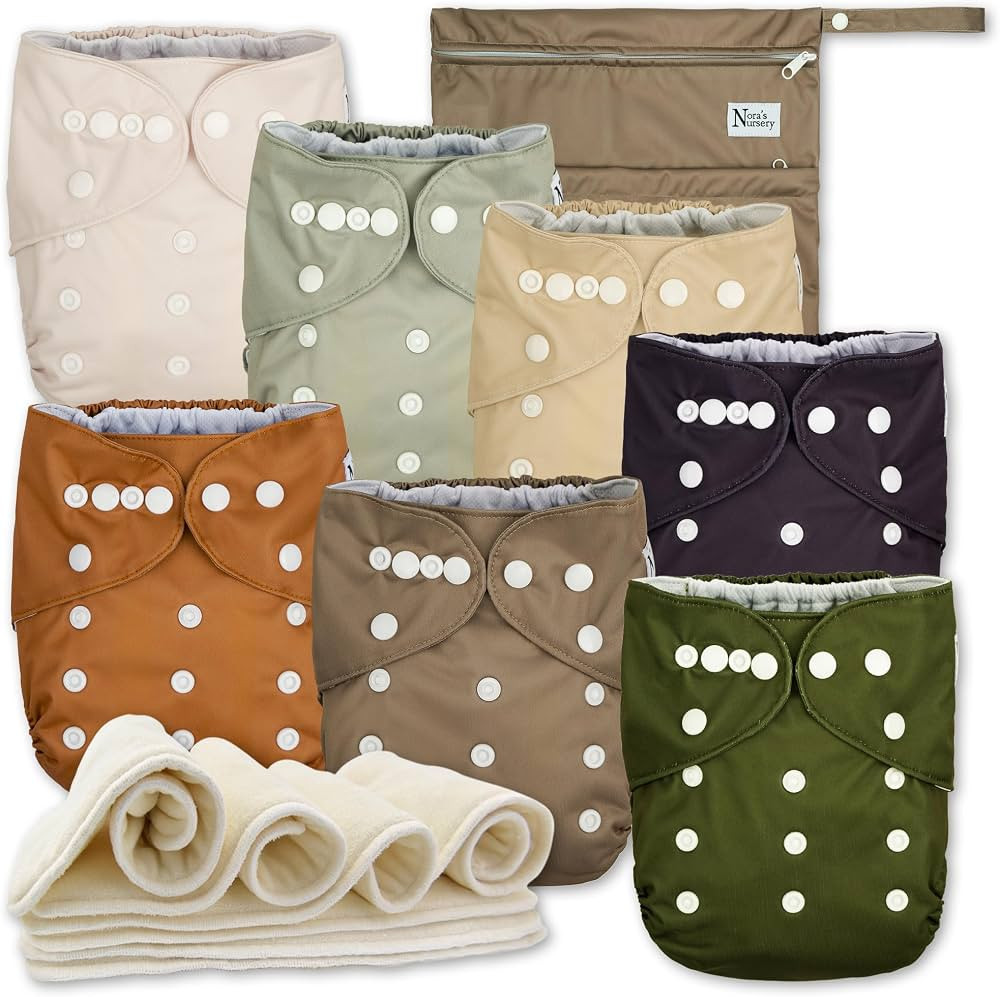 Nora's Nursery AWJ Cloth Diapers 7 Pack with 1 Wet Bag - Waterproof Cover, Washable, Reusable & O... | Amazon (US)