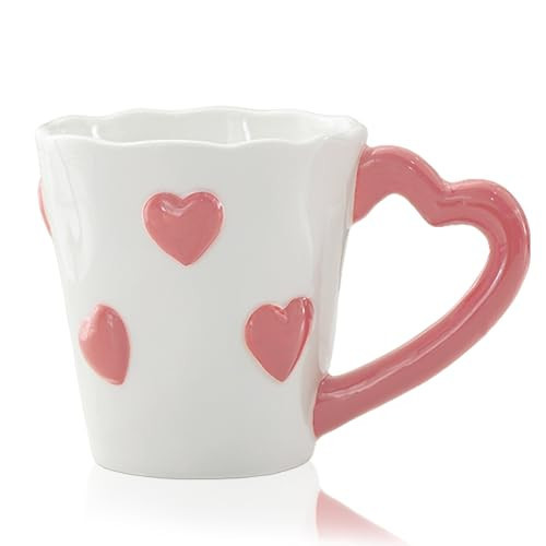8.5 oz Heart-Shaped Coffee Mug – Cute Ceramic Cup with Red Hearts, Valentine’s Day Themed Tea Mug for Gifts, Home Decor, Office, Couples, Love Gifts, Birthday, Wedding, and Romantic Decorations (Pink) | Amazon (US)