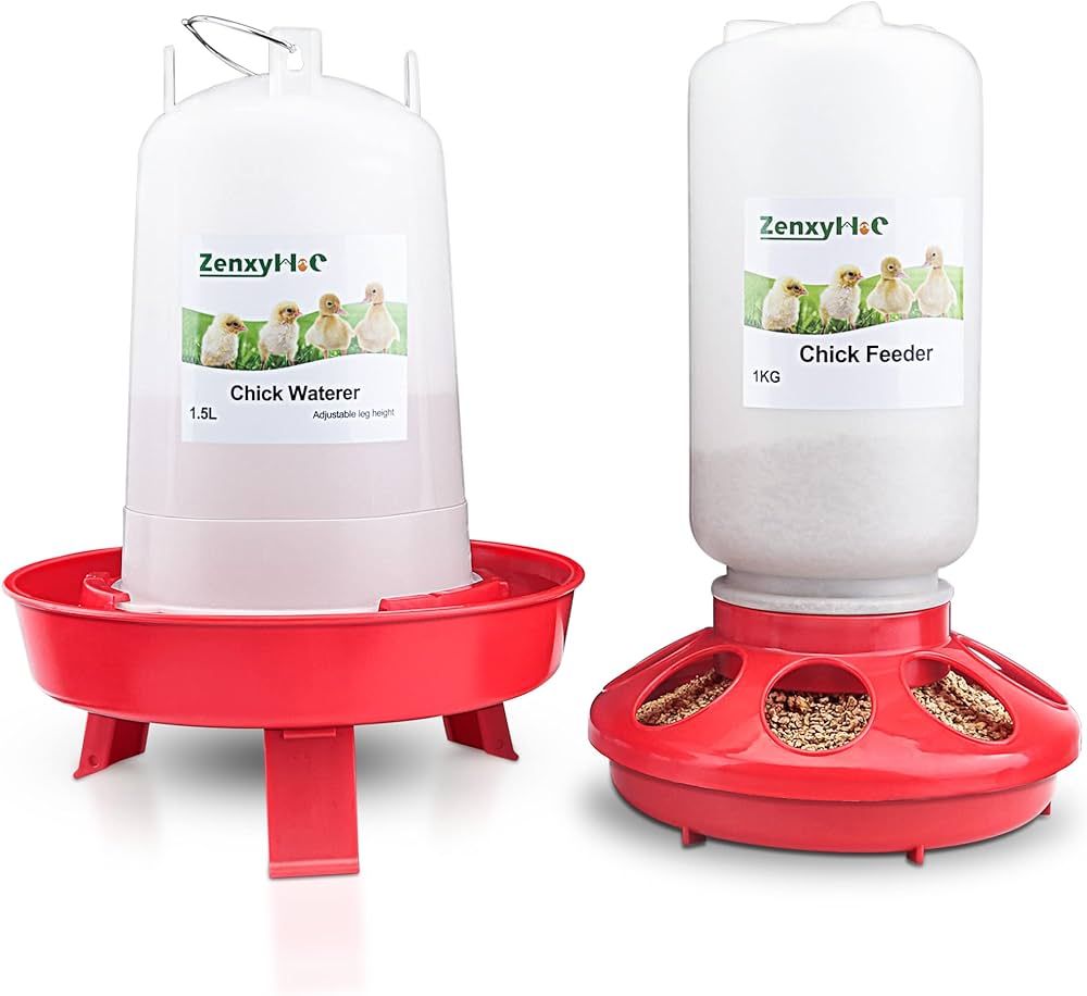 Chick Feeder and Waterer Kit, 2.2LBS Chick Feeder and 0.4Gal Chick Waterer with 3 Adjustable Heig... | Amazon (US)