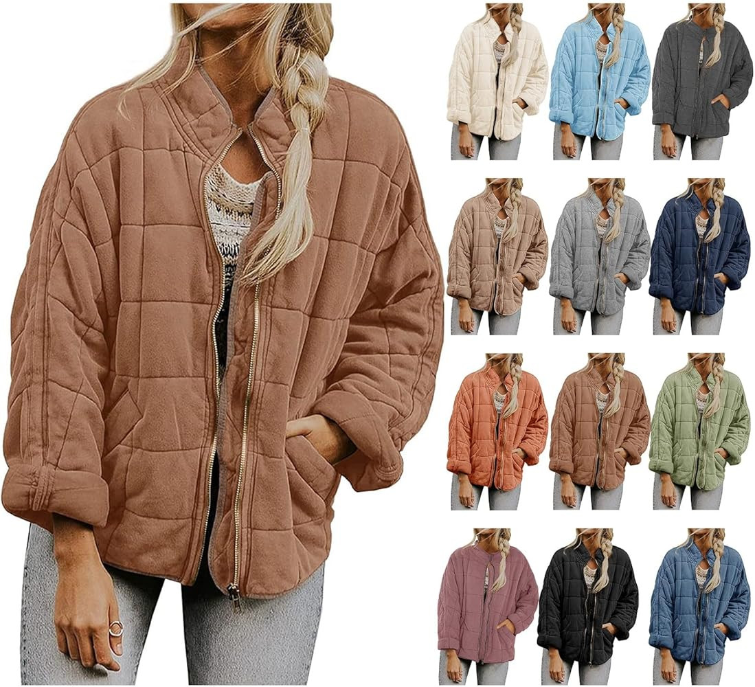 Womens Quilted Puffer Jackets Lightweight Dolman Quilted Jacket for Women Zipper Oversized Fall W... | Amazon (US)
