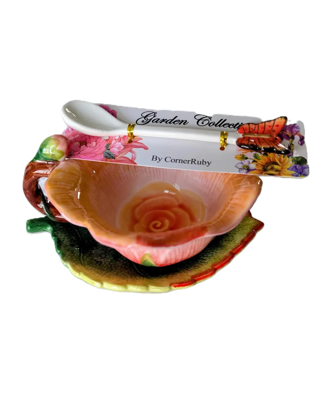 Corner Ruby Garden Collection Pink Flower Teacup Leaf Saucer Set New - Etsy | Etsy (US)