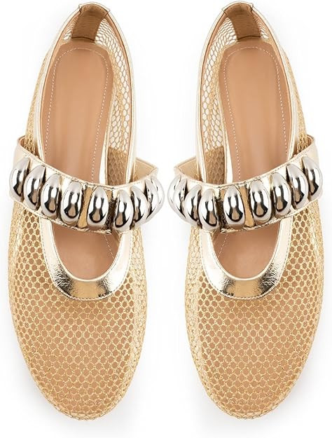 Women's Mesh Ballet Flats,Fishnet Ballerina Buckle Strap Shoes,Mary Jane Flats Casual Comfortable... | Amazon (US)