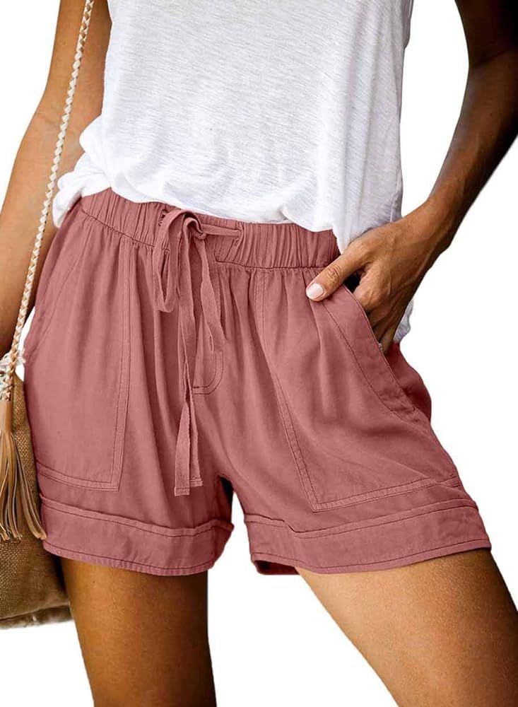 Womens Drawstring Shorts Summer Elastic Waist Casual Lightweight with Pockets | Amazon (US)