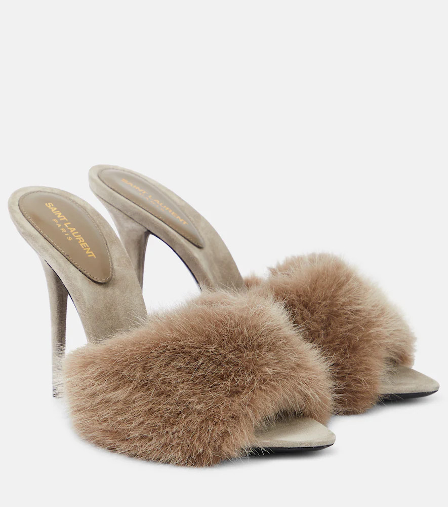 Saint Laurent La 16 animal-free fur and suede mules | Mytheresa (UK)