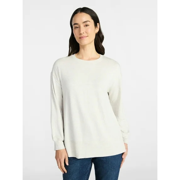 Time and Tru Women's French Terry Tunic Top with Long Sleeves, Sizes XS-XXXL | Walmart (US)