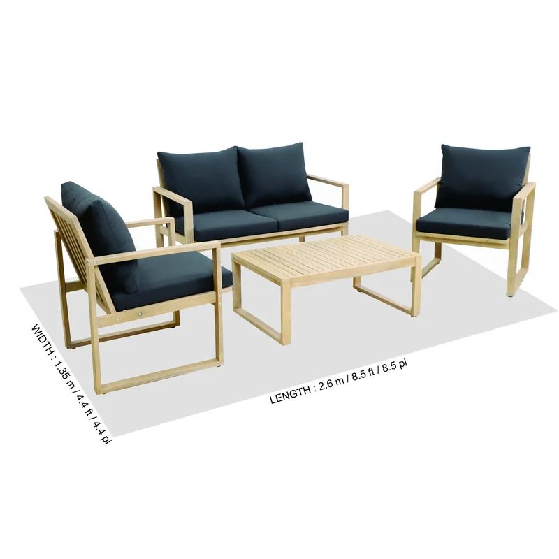 Alexann Solid Wood 4 - Person Seating Group with Cushions | Wayfair North America