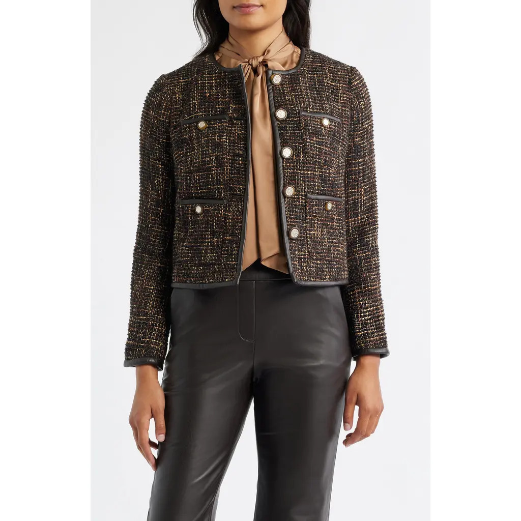 Anne Klein Tweed Jacket in Deep Mahogany Multi at Nordstrom, Size 2 | Nordstrom