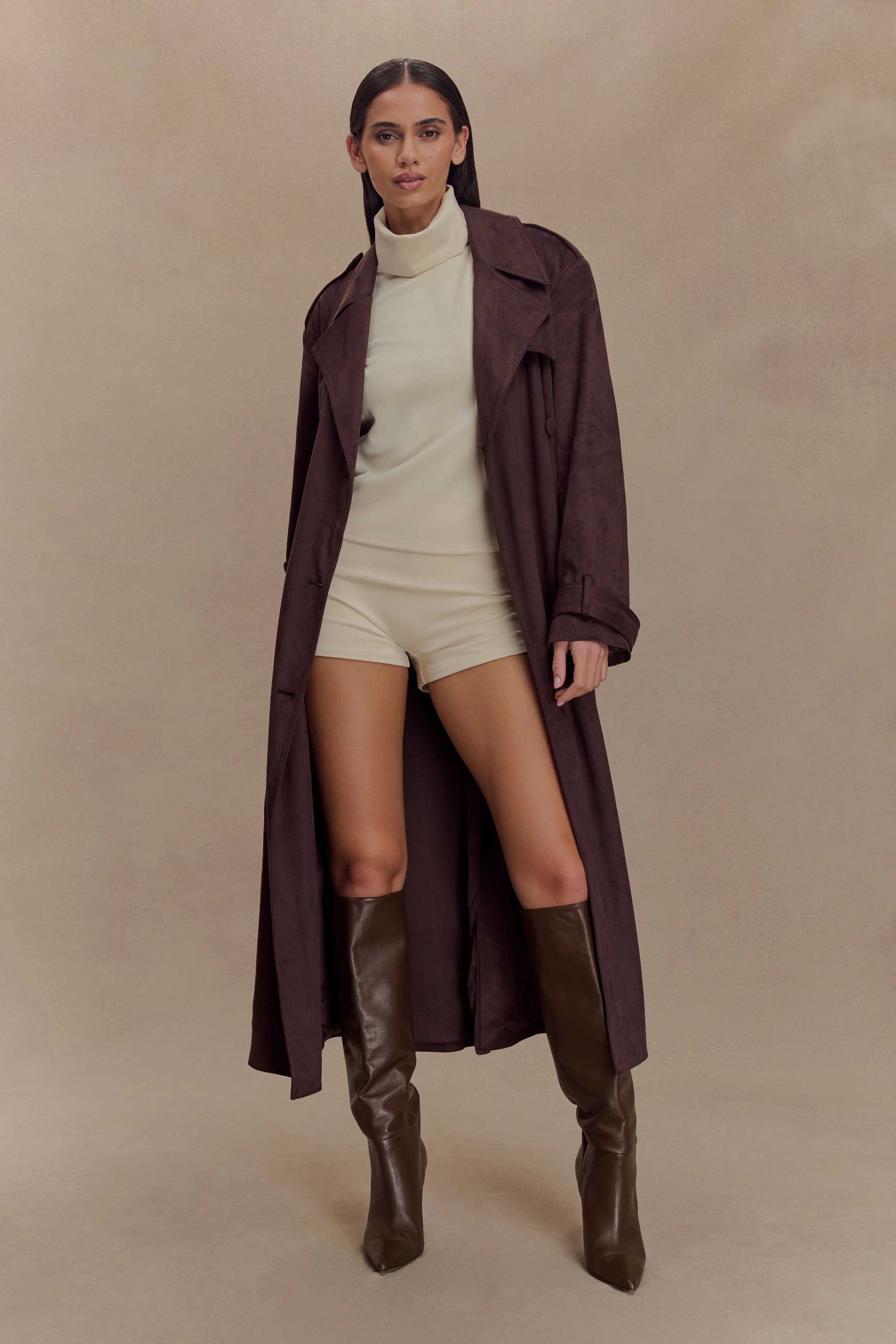 Marc Faux Suede Coat - Cocoa Chocolate | Meshki (APAC)