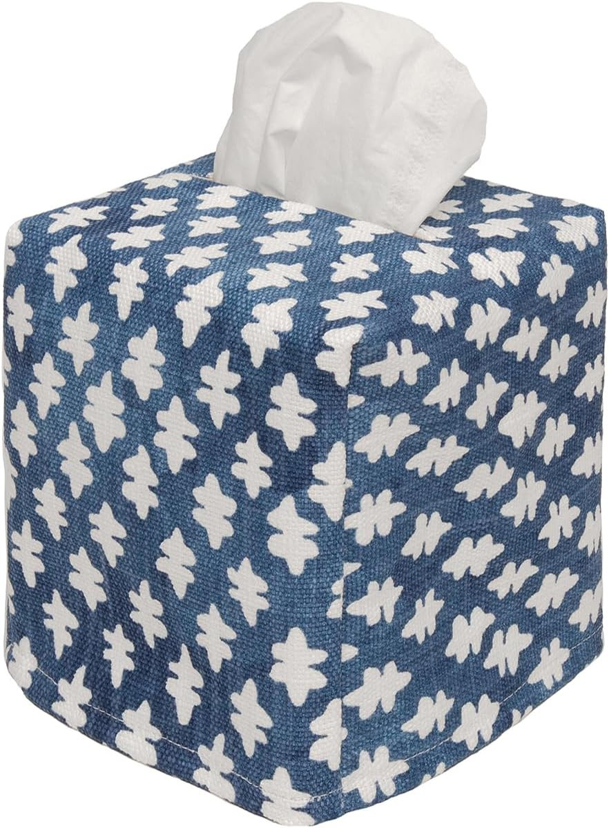 Fabric Tissue Box Cover, Tissue Holder Slipcover, Slips Over Square Cube Cardboard Facial Tissue Boxes Blue Blockprint Decorative Cotton Fabric, Made in USA | Amazon (US)