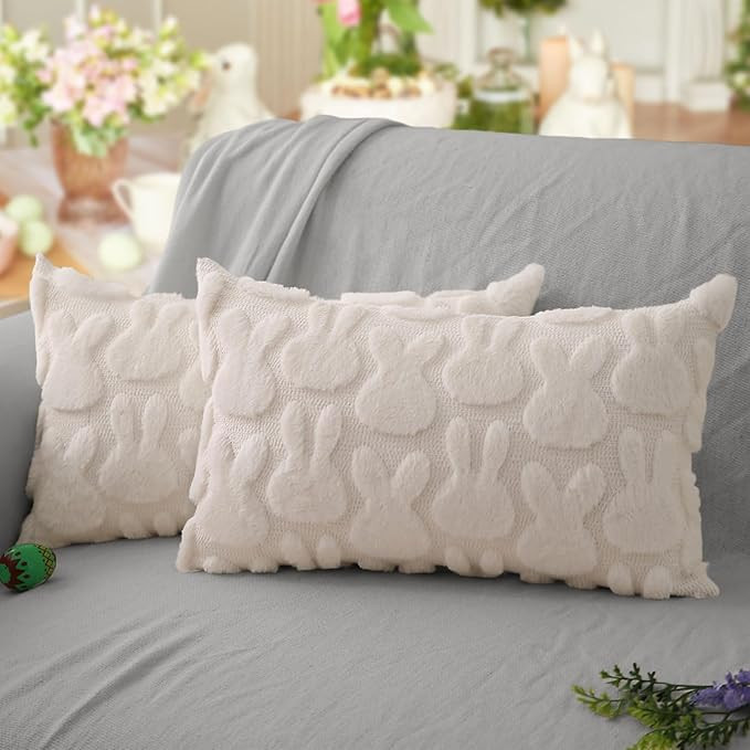 DFXSZ Easter Pillow Covers 12x20 inch Set of 2 Easter Decoration Cream White Rabbit Soft Plush Fa... | Amazon (US)