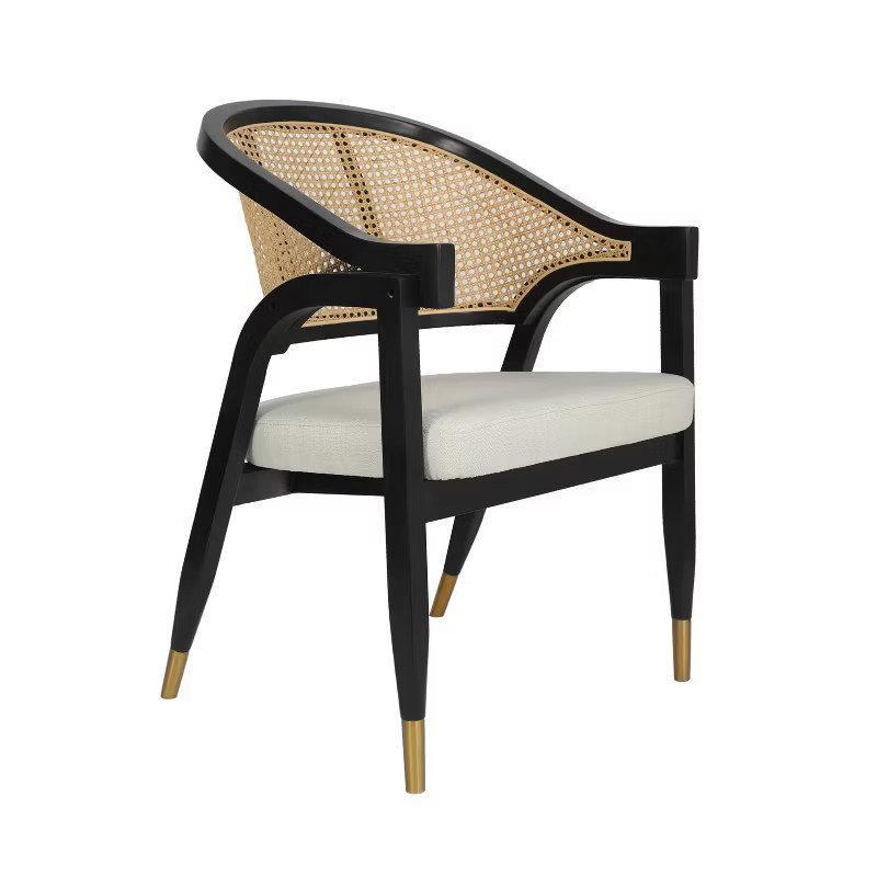 Merrick Lane Cane Rattan Padded Accent or Dining Chair with Metallic Accented Legs | Target
