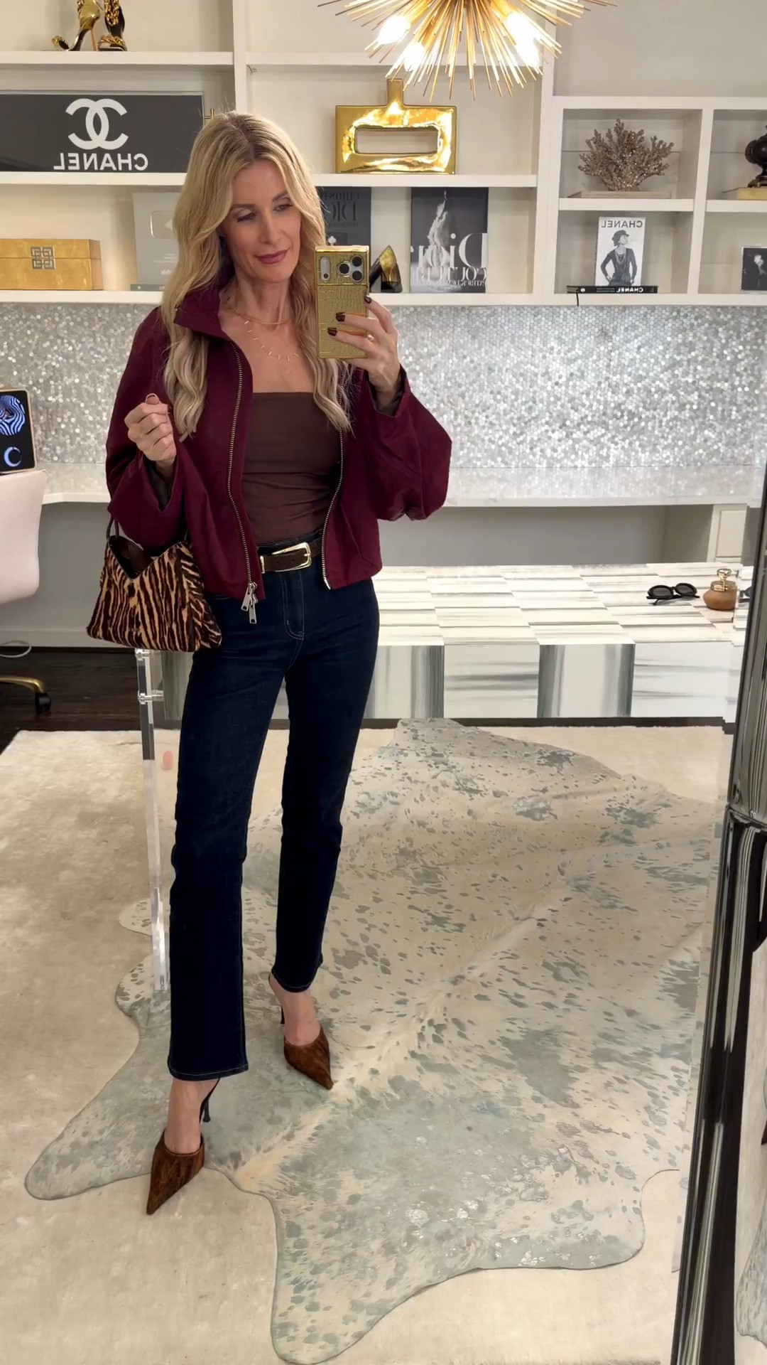 The best $50 jeans ever. Honestly. This deep, dark wash is so on trend right now, and the fit is everything: 1. High-waisted straight leg with a slim, cigarette-jean shape, so they're super flattering 2. Genuinely comfortable all day 3. Available in multiple lengths, so you can get the right fit for your height Sizing: I'm 5'4" and wearing a size 24 with a 28" inseam. I paired them with this gorgeous burgundy bomber jacket. The high collar makes it feel elevated, and this color is perfect for fall. Wearing an XS in the jacket. Would you wear burgundy and dark denim together this fall? Tell me below. 

 

#LTKootd #LTKgrwm #LTKOver40