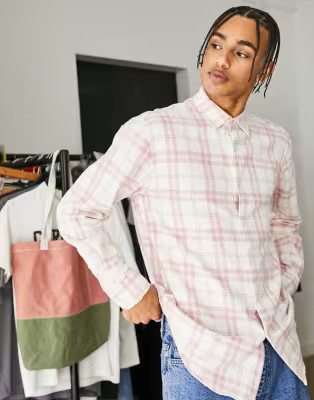 Pull&Bear basic long sleeve check shirt in pink | ASOS | ASOS (Global)